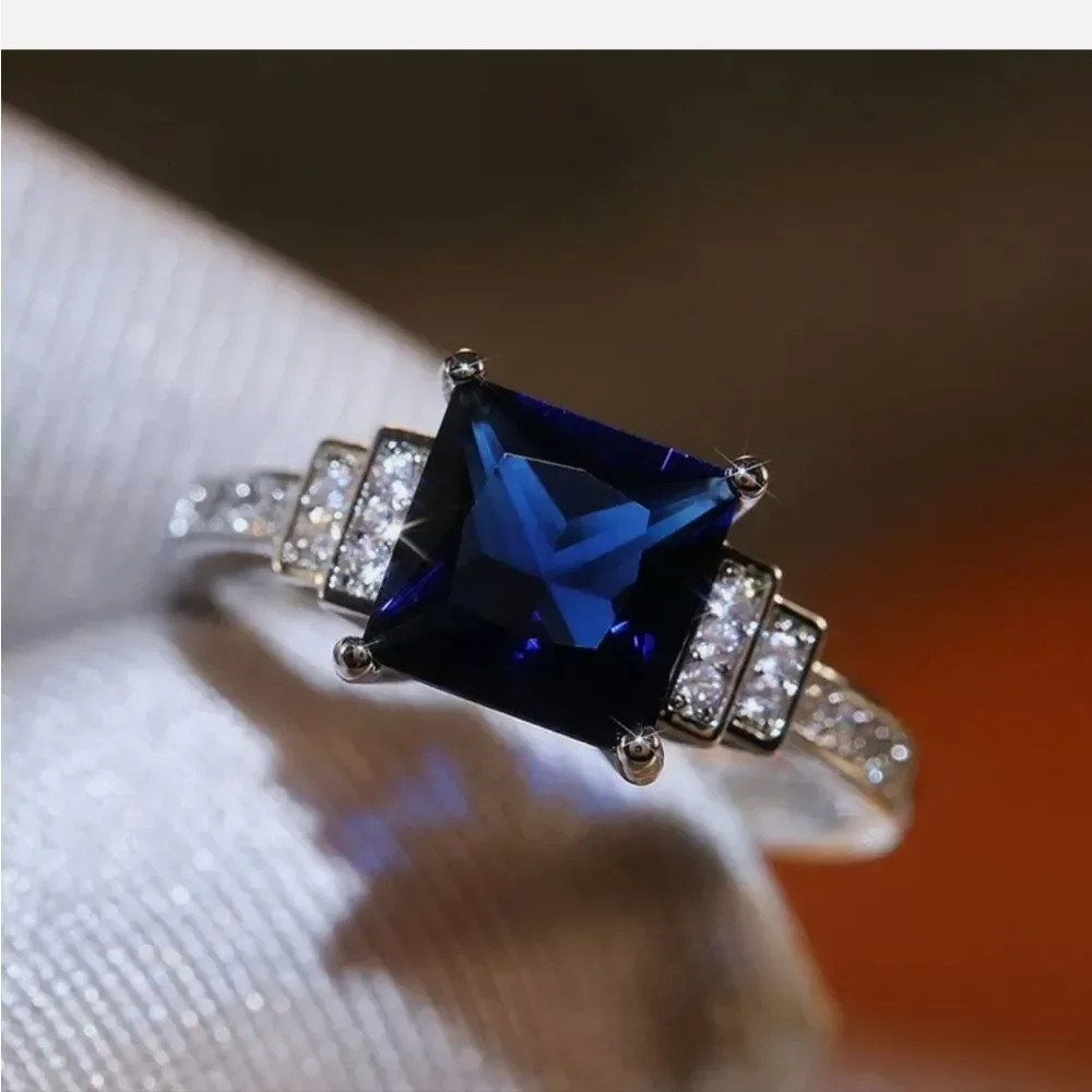 Gorgeous Jewelry 925 Silver Rings Blue Sapphire for Women Wedding Ring - Picture 2 of 5